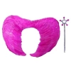 VipMarketim Gerçek Tüylü Katlanabilir Çocuk Pembe Melek Kanadı ve Asa Seti 40x55 cm