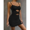 VipMarketim  Göbek Dekolteli Büzgülü Siyah Mini Club Elbisesi
