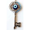 VipMarketim Gümüş Kaplama Nazar Boncuklu Beyaz Ve Mavi Nostaljik Anahtar Şekilli Duvar Süsü