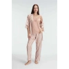 VipMarketim İp Askılı V Yaka Kadın Viskon Çizgili Desenli Yazlık Örme Pijama Sabahlık Takımı