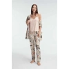 VipMarketim İp Askılı V Yaka Viskon Çiçek Desenli Yazlık Dantel Detaylı Pijama Sabahlık Takımı