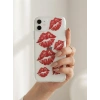 VipMarketim iPhone 11 Kırmızı Dudak / Öpücük Desenli Şeffaf Telefon Kılıfı