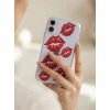 VipMarketim iPhone 11 Kırmızı Dudak / Öpücük Desenli Şeffaf Telefon Kılıfı