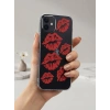 VipMarketim iPhone 12 Kırmızı Dudak / Öpücük Desenli Şeffaf Telefon Kılıfı