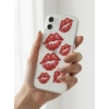 VipMarketim iPhone 12 Kırmızı Dudak / Öpücük Desenli Şeffaf Telefon Kılıfı