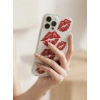 VipMarketim iPhone 13 Pro Max Kırmızı Dudak / Öpücük Desenli Şeffaf Telefon Kılıfı