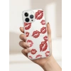 VipMarketim iPhone 13 Pro Max Kırmızı Dudak / Öpücük Desenli Şeffaf Telefon Kılıfı