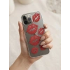 VipMarketim iPhone 13 Pro Max Kırmızı Dudak / Öpücük Desenli Şeffaf Telefon Kılıfı