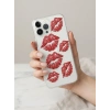 VipMarketim iPhone 14 Pro Max Kırmızı Dudak / Öpücük Desenli Şeffaf Telefon Kılıfı