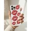 VipMarketim iPhone 14 Pro Max Kırmızı Dudak / Öpücük Desenli Şeffaf Telefon Kılıfı