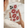 VipMarketim iPhone 14 Pro Max Kırmızı Dudak / Öpücük Desenli Şeffaf Telefon Kılıfı