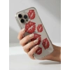 VipMarketim iPhone 15 Pro Max Kırmızı Dudak / Öpücük Desenli Şeffaf Telefon Kılıfı