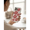 VipMarketim iPhone 15 Pro Max Kırmızı Dudak / Öpücük Desenli Şeffaf Telefon Kılıfı