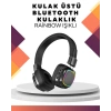 VipMarketim Kablosuz RGB Işıklı Katlanabilir Bluetooth Kulak Üstü Kulaklık
