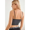 VipMarketim Kadın Anstrasit Gri İp Askılı Crop Top Bluz