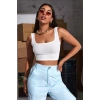 VipMarketim Kadın Beyaz Kalın Askılı Crop Top Büstiyer