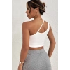 VipMarketim Kadın Beyaz Tek Omuzlu Çapraz Askılı Crop Top Büstiyer