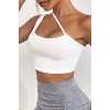 VipMarketim Kadın Beyaz Tek Omuzlu Çapraz Askılı Crop Top Büstiyer