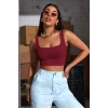 VipMarketim Kadın Bordo Kalın Askılı Crop Top Büstiyer