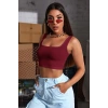 VipMarketim Kadın Bordo Kalın Askılı Crop Top Büstiyer