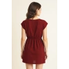 VipMarketim Kadın Bordo Yanları Yırtmaçlı Tokalı V Yaka Mini Plaj Elbisesi