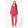 Vipmarketim Kadın Dokuma Viskon Puantiyeli Önden Düğmeli Uzun Kollu Gömlek Ve Pantolon Pijama Takım ( ) (kod:9751)