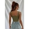 VipMarketim Kadın Haki Yeşili Kalın Askılı Crop Top Büstiyer