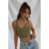 VipMarketim Kadın Haki Yeşili Kalın Askılı Crop Top Büstiyer