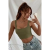 VipMarketim Kadın Haki Yeşili Kalın Askılı Crop Top Büstiyer