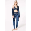 Vipmarketim Kadın Kadife Çiçek Baskılı Sabahlık Balensiz Desteksiz Dolgusuz Dantelli Bralet Sütyen Ve Pantolon Pijama 3lü Takım ( ) (kod:5699)