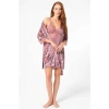 VipMarketim Kadın Kadife Çiçek Baskılı Sabahlık Ve Dantelli Kısa Gecelik Takım ( ) (Kod:5679)