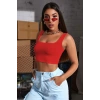 VipMarketim Kadın Kırmızı Kalın Askılı Crop Top Büstiyer