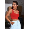 VipMarketim Kadın Kırmızı Kalın Askılı Crop Top Büstiyer