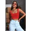 VipMarketim Kadın Kırmızı Kalın Askılı Crop Top Büstiyer