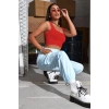 VipMarketim Kadın Kırmızı Kalın Askılı Crop Top Büstiyer