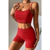 VipMarketim Kadın Kırmızı Şortlu Kaşkorse Gecelik Takım