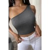 VipMarketim Kadın Koyu Gri Tek Omuz Crop Büstiyer