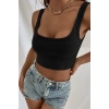 VipMarketim Kadın Siyah Kalın Askılı Crop Top Büstiyer