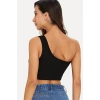 VipMarketim Kadın Siyah Tek Omuz Crop Büstiyer