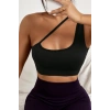 VipMarketim Kadın Siyah Tek Omuzlu Çapraz Askılı Crop Top Büstiyer
