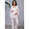 Vipmarketim Kadın Viskon Hamile Lohusa Dantelli Sabahlık Önden Açılan Emzirme T-shirt Ve Pantolon Pijama 3lü Takım ( ) (kod:5648)