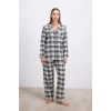 VipMarketim  Kareli Flanel Görünümlü Uzun Kollu 2li Pijama Takımı