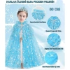 VipMarketim Karlar Ülkesi Elsa Frozen Mavi Pelerin – 80 cm Kar Desenli Çocuk Pelerini ( Taç Hariç )