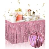 VipMarketim Kendinden Yapışkanlı Rose Gold Metalize Püsküllü Masa Eteği – 75 x 275 cm Parti Süslemesi