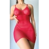 Vipmarketim Kırmızı Arkası İp Detaylı Fantezi Mini Gecelik