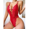 VipMarketim Kırmızı Dantel İşlemeli Göğüs Dekolteli Fantezi Body