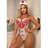 VipMarketim Kırmızı Fantezi Body Hemşire Kostümü