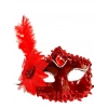 VipMarketim Kırmızı Güllü ve Tüylü Venedik Maskesi