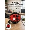 VipMarketim Kırmızı Renk 5 Metre 4’lü Kablolu Priz Makarası