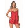 VipMarketim Koyu Pembe Saten Babydoll Şort Takım